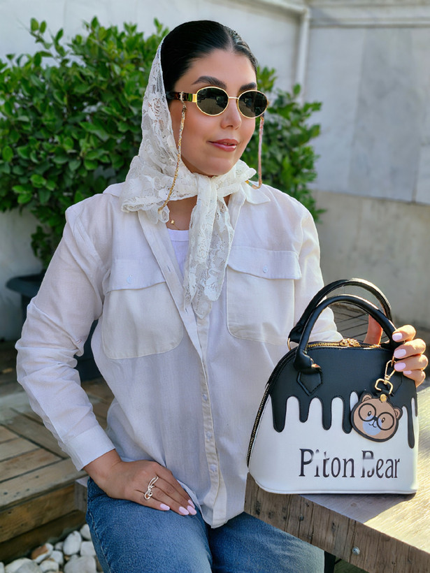 کیف دستی زنانه پیتون بیر مدل فانتزی خرسی | کیف دوشی بنددار چرمی شیک کد 22